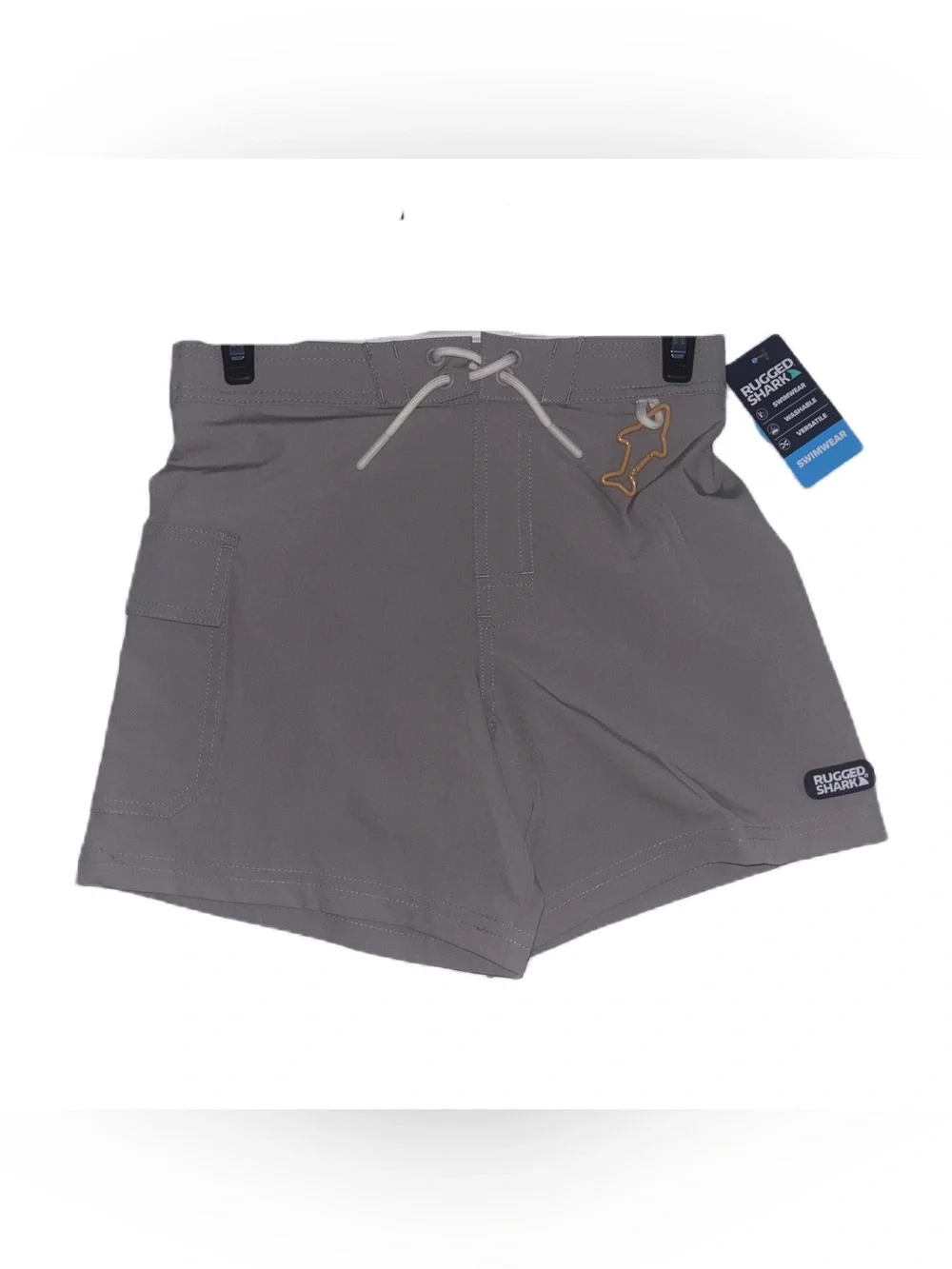 Rugged Shark Kids Gray Swim Trunks with Elastic Drawstring Waist Boys M (8)